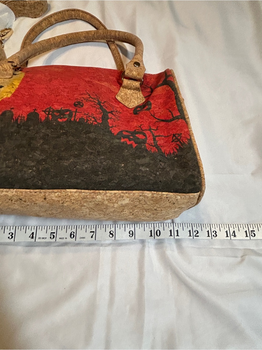 Halloween Cork Handbag Purse Haunted House Pumpkin Crossbody Shoulder Bag - Picture 4 of 5